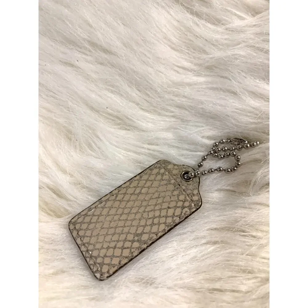 Authentic COACH Light Gray Leather Lozenge Hang Tag Purse Charm 2.5